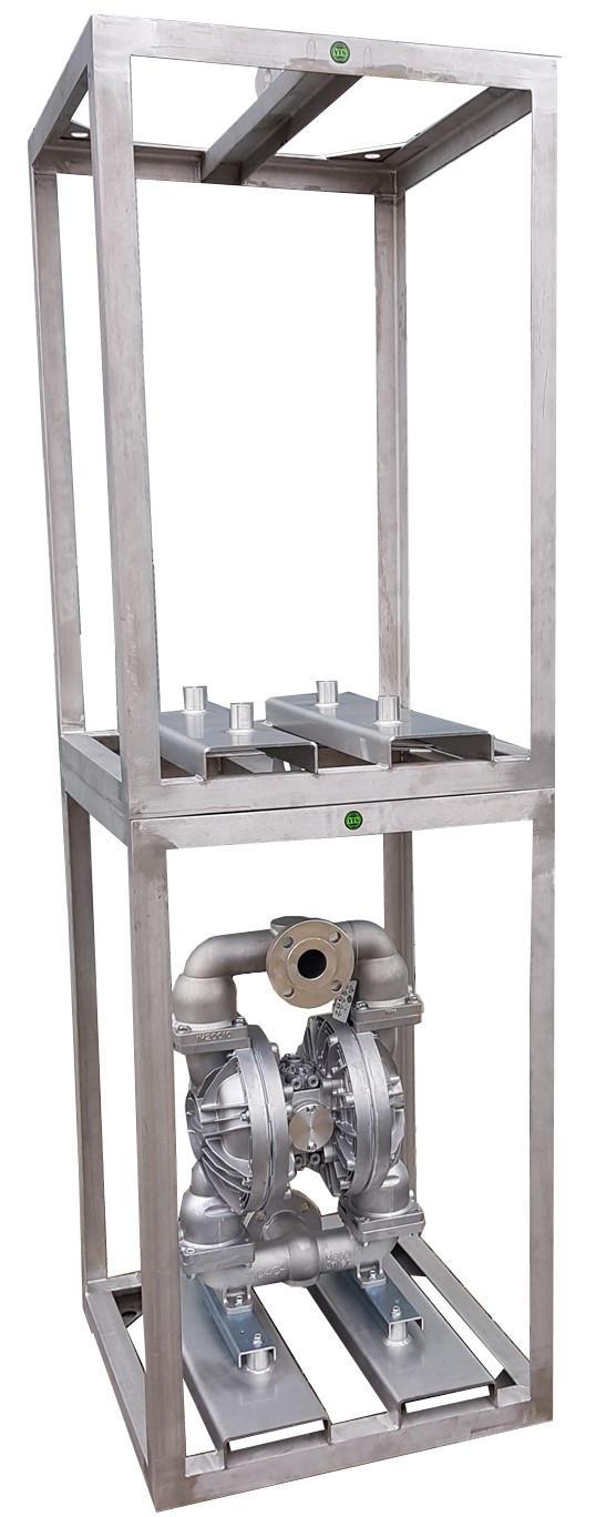 Pump Skid for two YTS Air Operated Diaphram Pumps. Stainless Steel Skid.